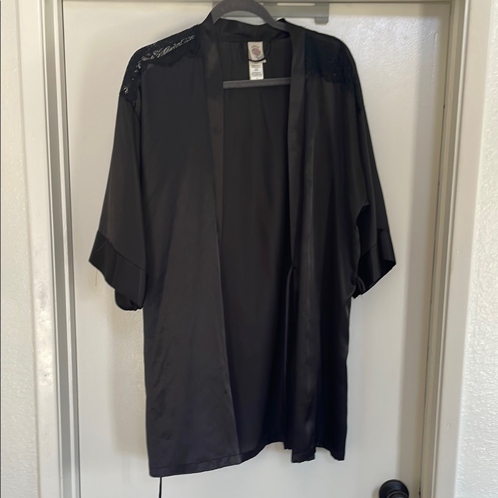Black Satin Kimono Robe